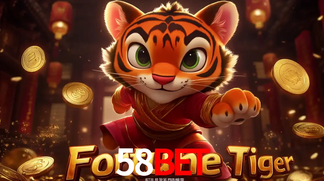 O carismático mascote do jogo de slot Fortune Tiger, um tigre fofo em pose de artes marciais, pronto para trazer sorte e multiplicadores de ganhos no cassino online 58BET.