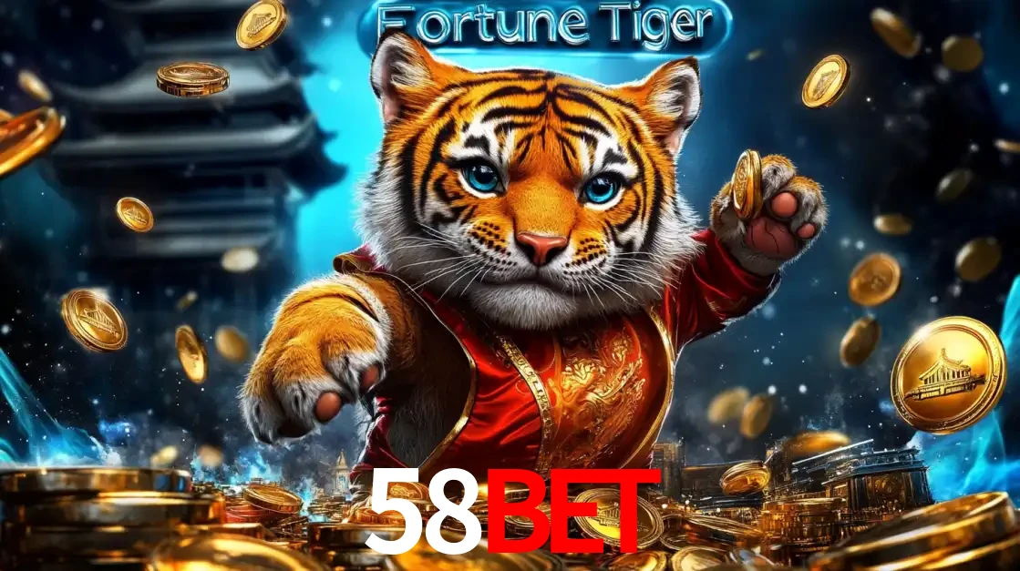 Imagem promocional do jogo de slot Fortune Tiger, com um tigre majestoso em traje tradicional cercado por uma fortuna em moedas de ouro, disponível agora no cassino 58BET.